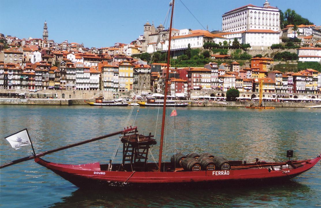 "Barco rabelo" in Porto, on mainland Portugal. A traditional boat used to ferry port wine down the Douro River